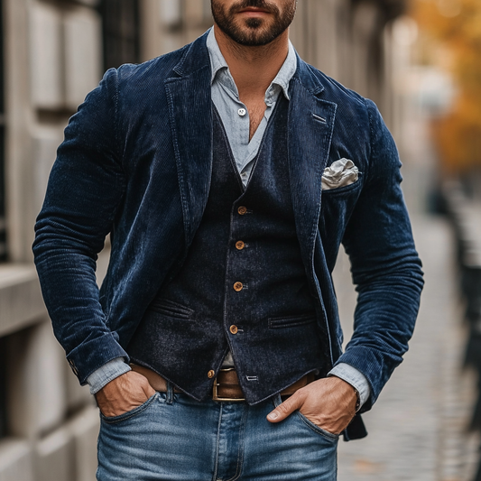 Levoire | Ensemble Veste Et Gilet Vintage Bleu foncé