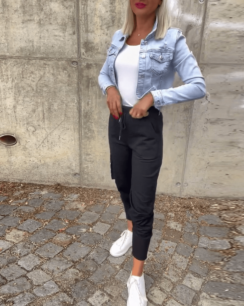 Levoire | Pantalon Cargo Noir Femme Cordon Tendance Confortable