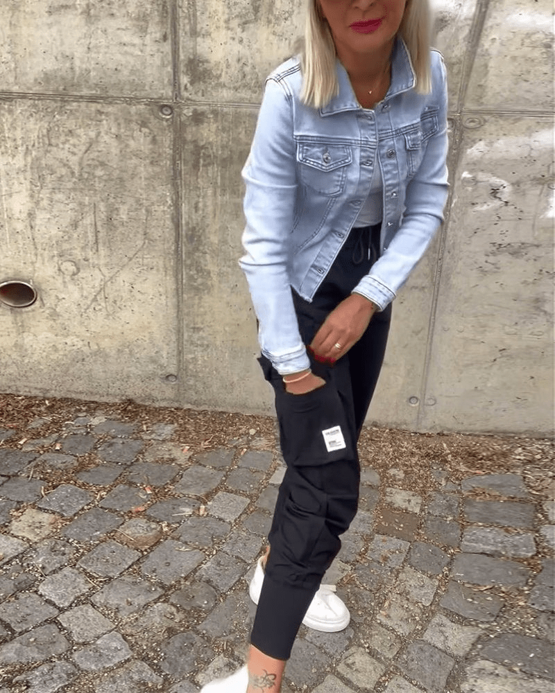 Levoire | Pantalon Cargo Noir Femme Cordon Tendance Confortable
