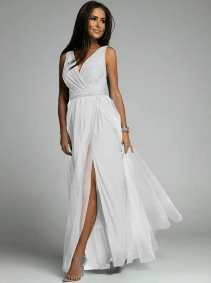 Levoire | Robe élégante pour femmes avec décolleté en V Robe luxueuse et confortable Blanc