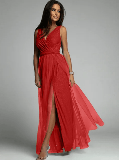 Levoire | Robe élégante pour femmes avec décolleté en V Robe luxueuse et confortable Rot