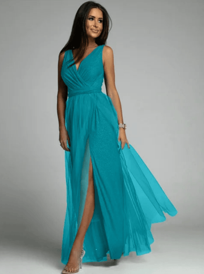 Levoire | Robe élégante pour femmes avec décolleté en V Robe luxueuse et confortable Bleu