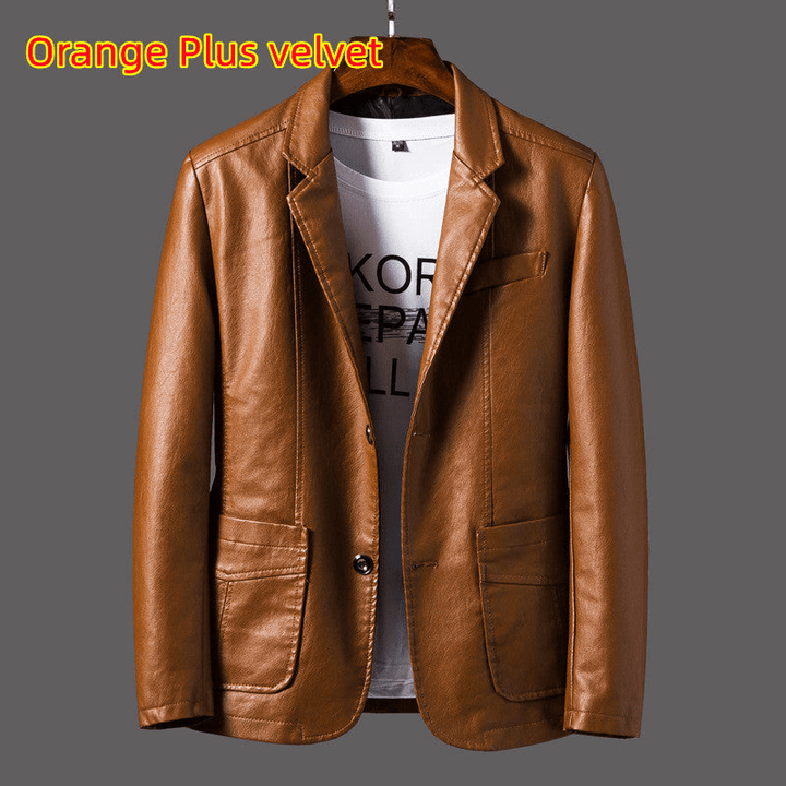 Levoire | Blazer en cuir pour hommes élégant Coupe classique Orange Plus Velours