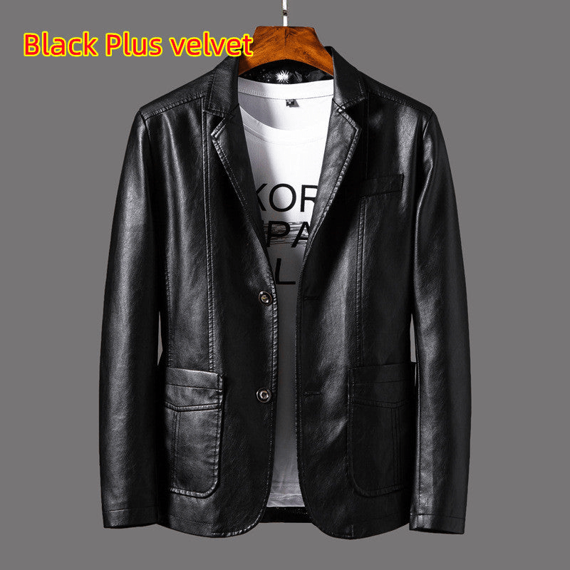 Levoire | Blazer en cuir pour hommes élégant Coupe classique Noir Plus Velours