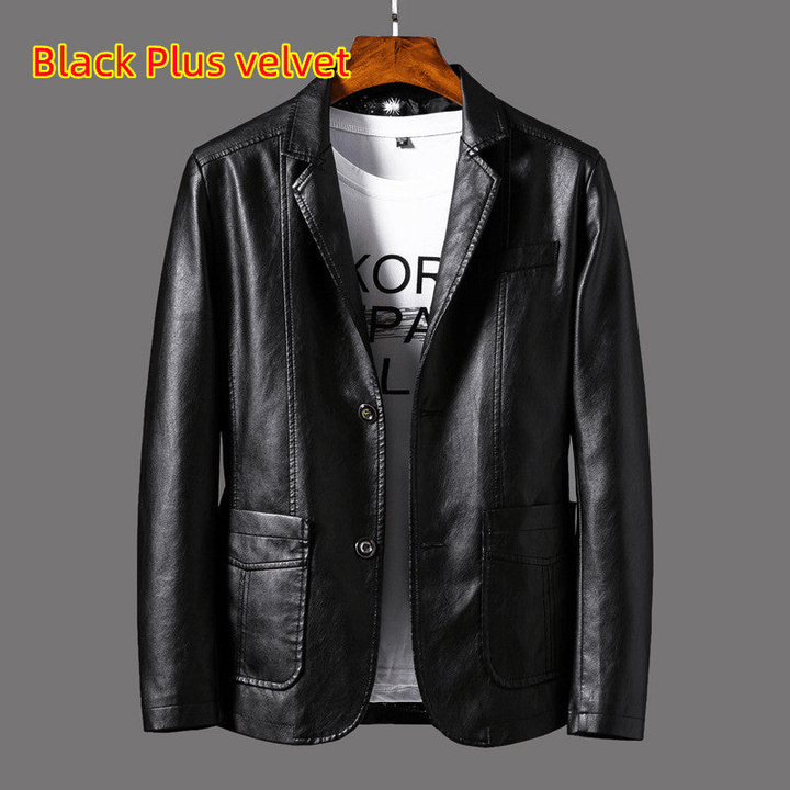 Levoire | Blazer en cuir pour hommes élégant Coupe classique Noir Plus Velours