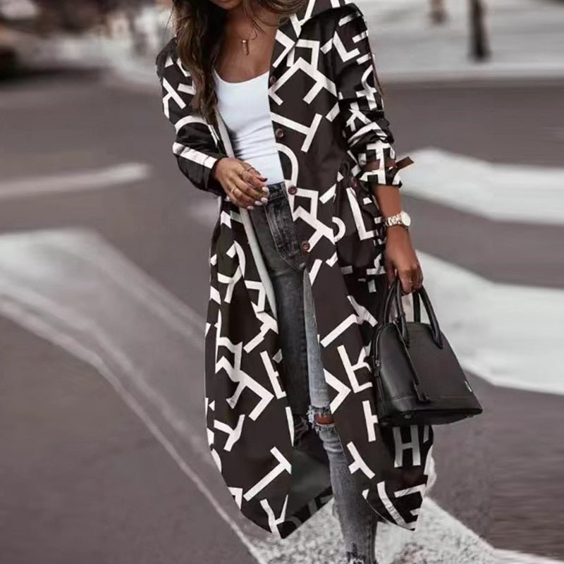 Levoire | Veste Longue Tendance Confortable Pour L'Automne Lettre noire