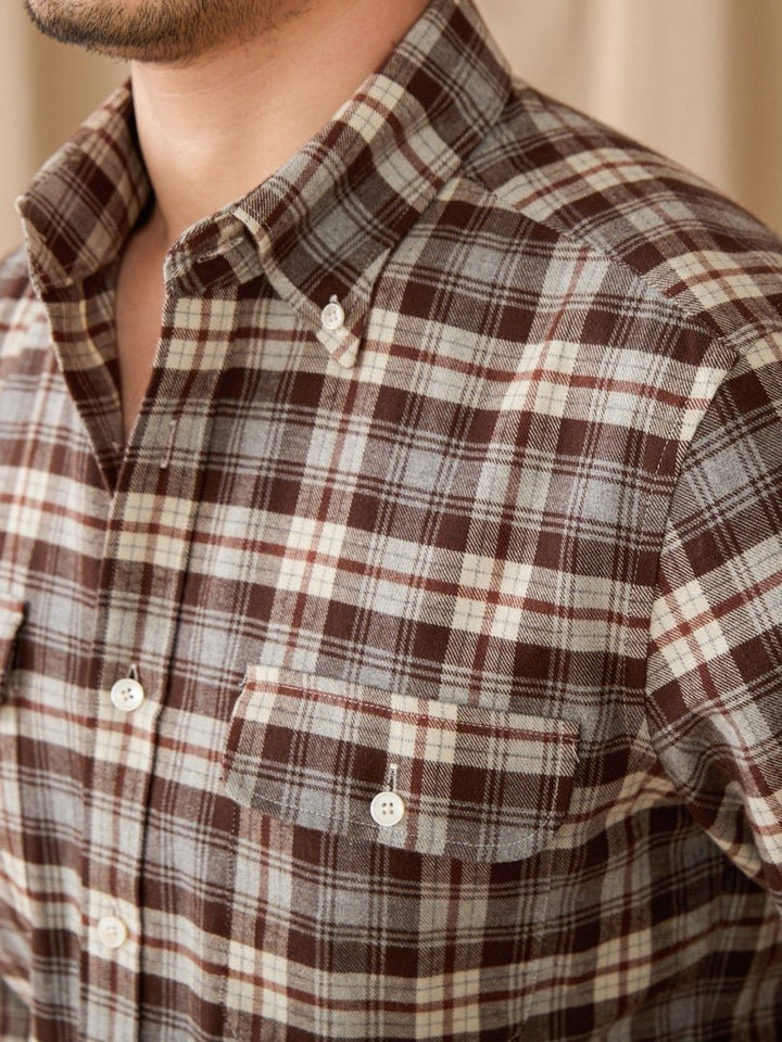Levoire | Chemise En Coton Châtaigne À Carreaux