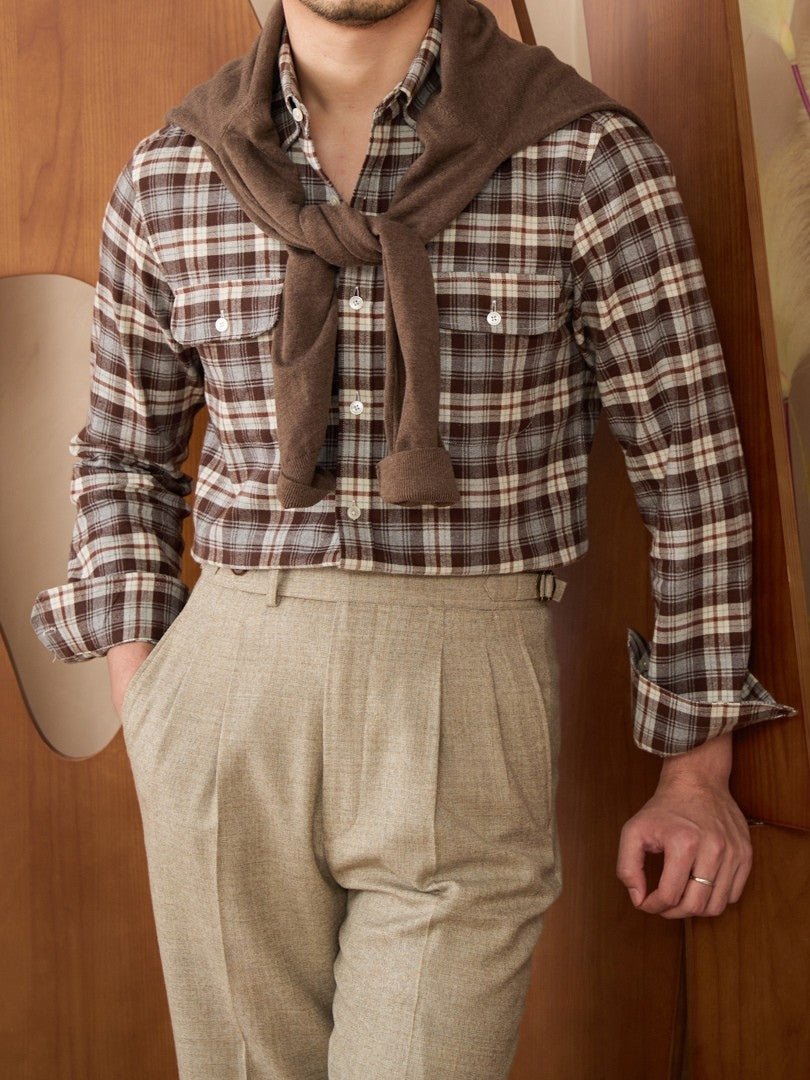Levoire | Chemise En Coton Châtaigne À Carreaux