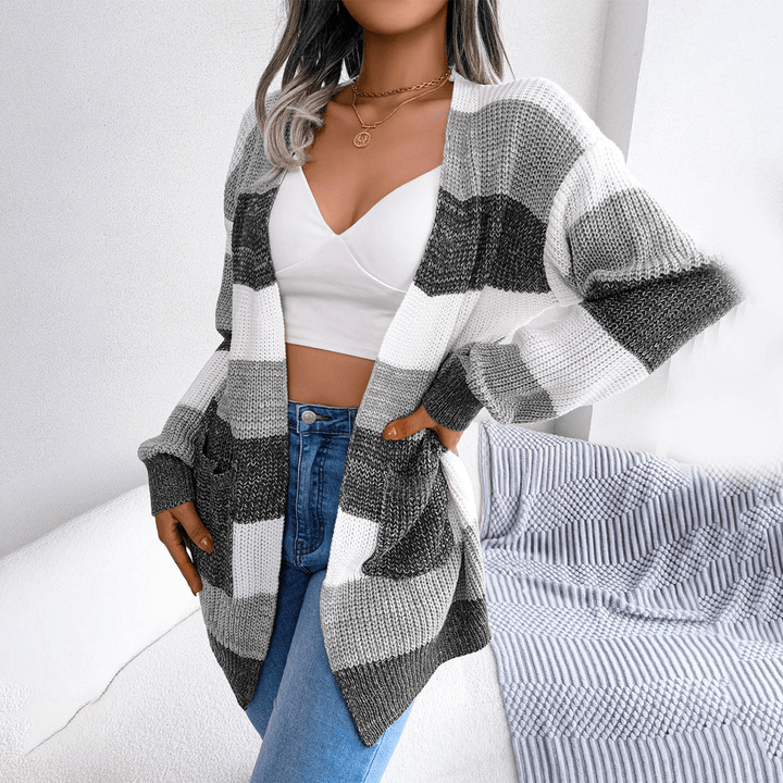 Levoire | Pull Femme Rayé Gilet Jumper Pullover Noir