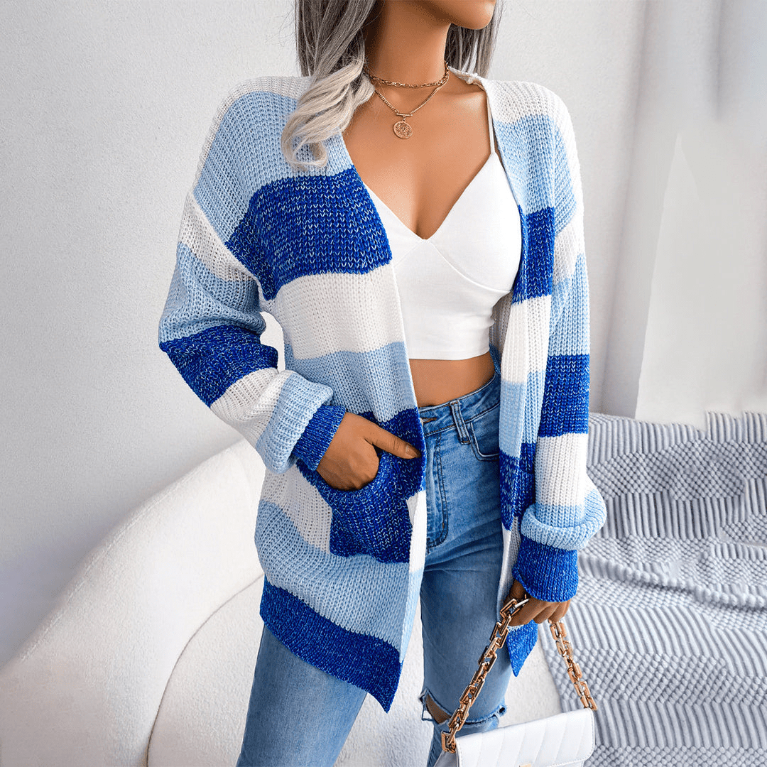 Levoire | Pull Femme Rayé Gilet Jumper Pullover Bleu