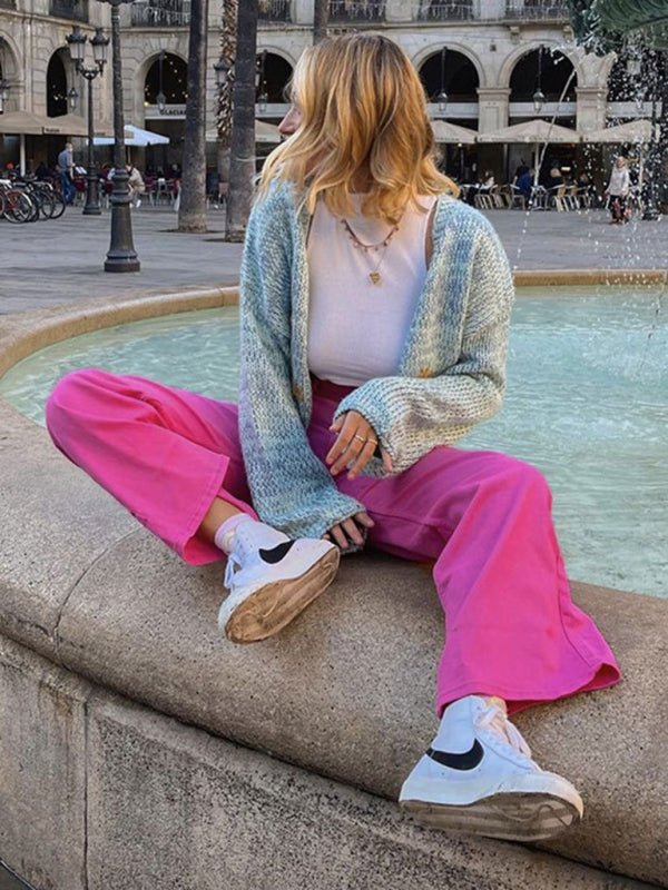 Levoire | Pantalons amples polyvalents tendance ressemblant à un jean taille haute fin avec des jambes larges