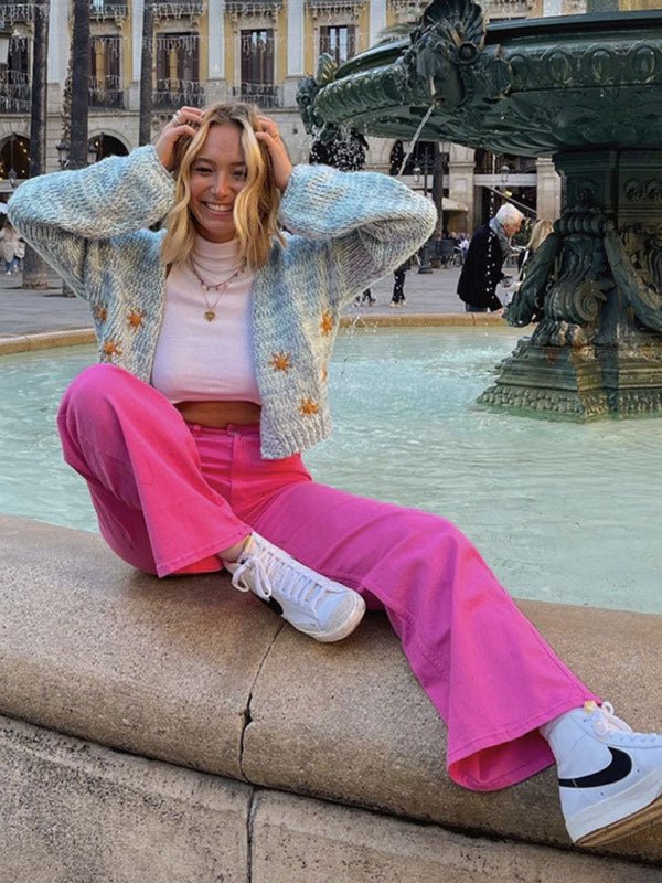 Levoire | Pantalons amples polyvalents tendance ressemblant à un jean taille haute fin avec des jambes larges