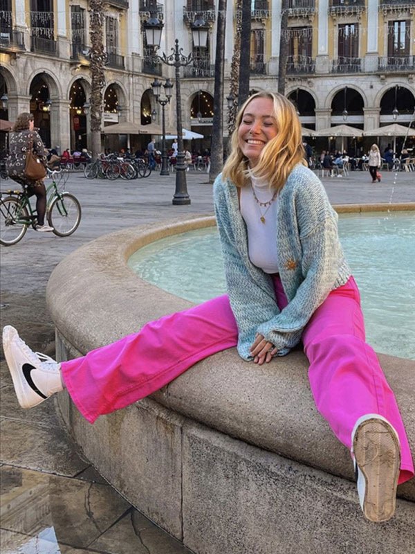 Levoire | Pantalons amples polyvalents tendance ressemblant à un jean taille haute fin avec des jambes larges