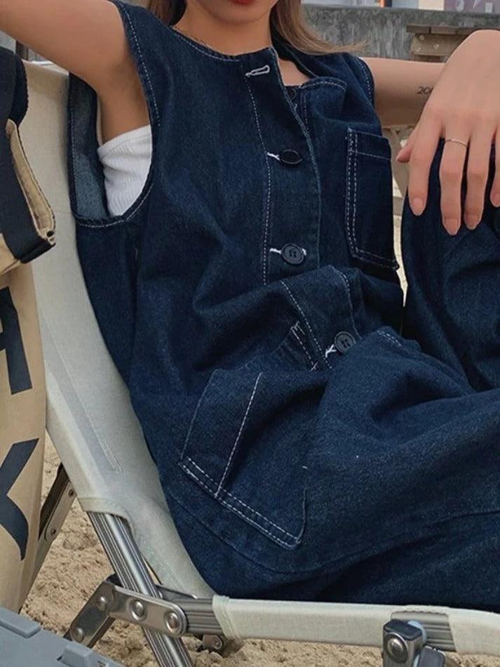 Levoire | Salopette En Denim Décontractée Tendance Bleu UNE TAILLE