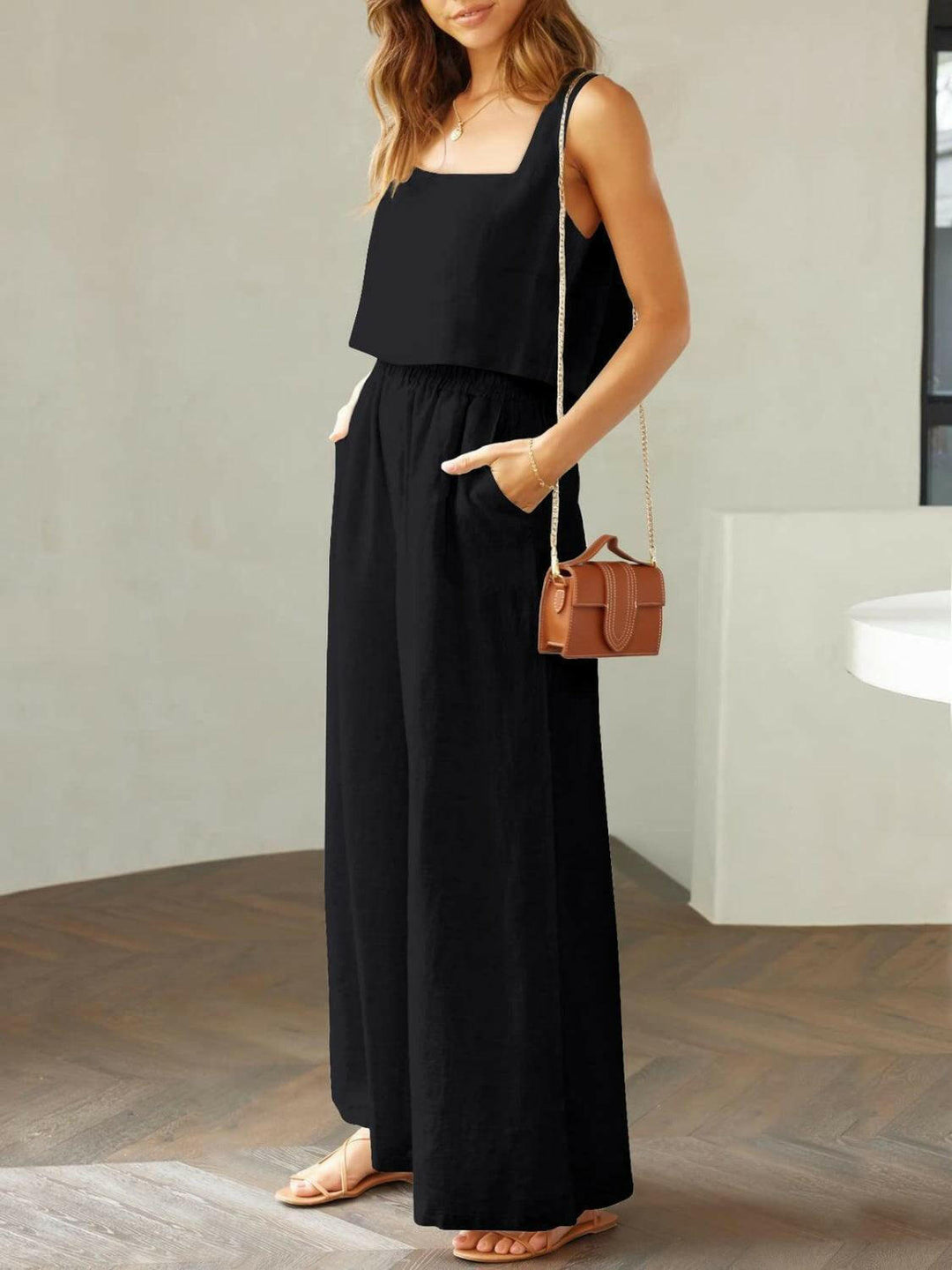 Levoire | Top À Encolure Carrée Tendance Et Ensemble De Pantalons Larges