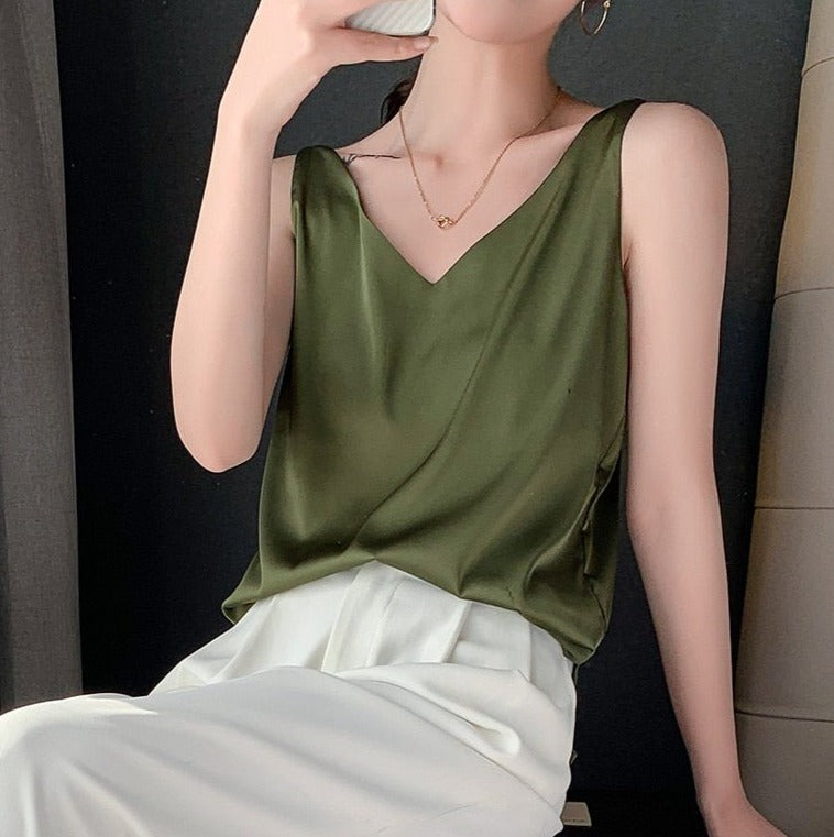Levoire | Élégante Et Aérienne Blouse Sans Manches Pour Femmes vert kaki