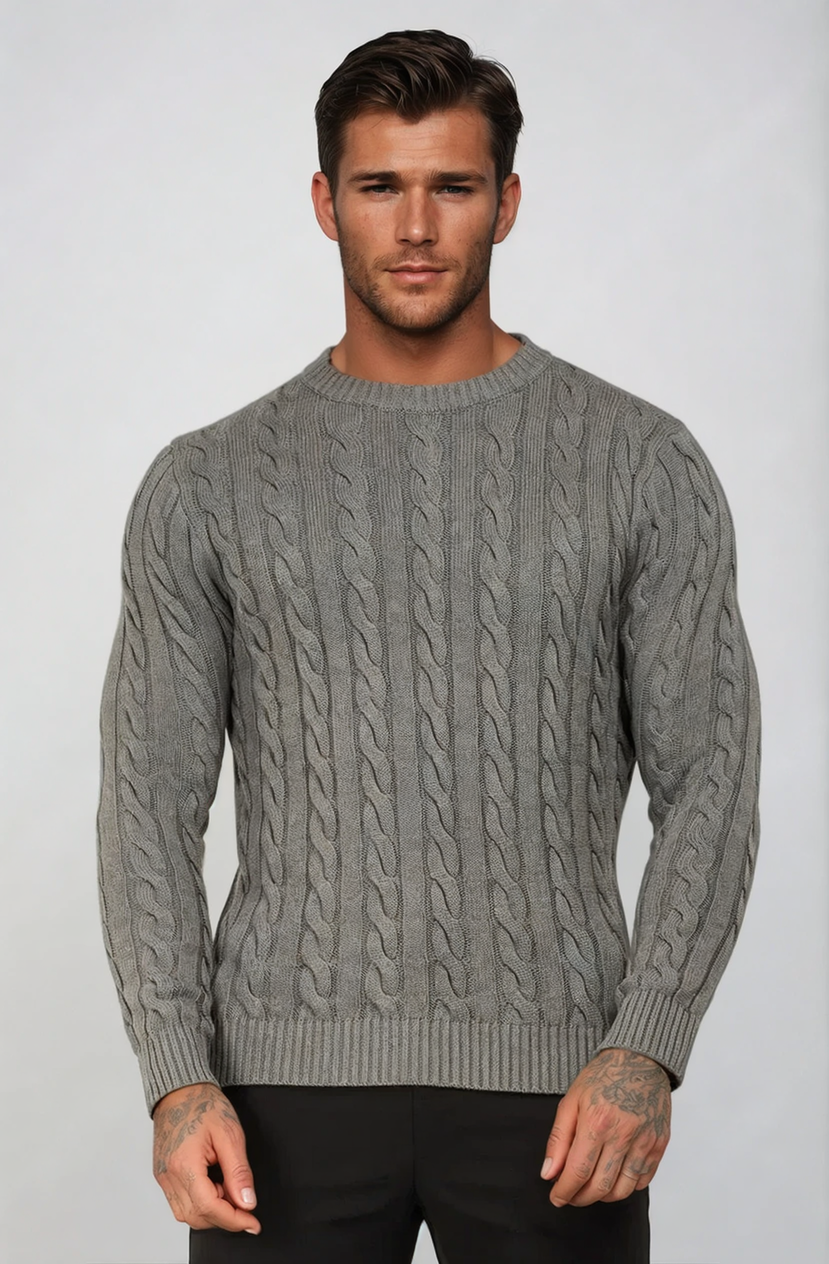 Levoire | Pull En Tricot Torsadé Avec Motif Traditionnel Gris tempête
