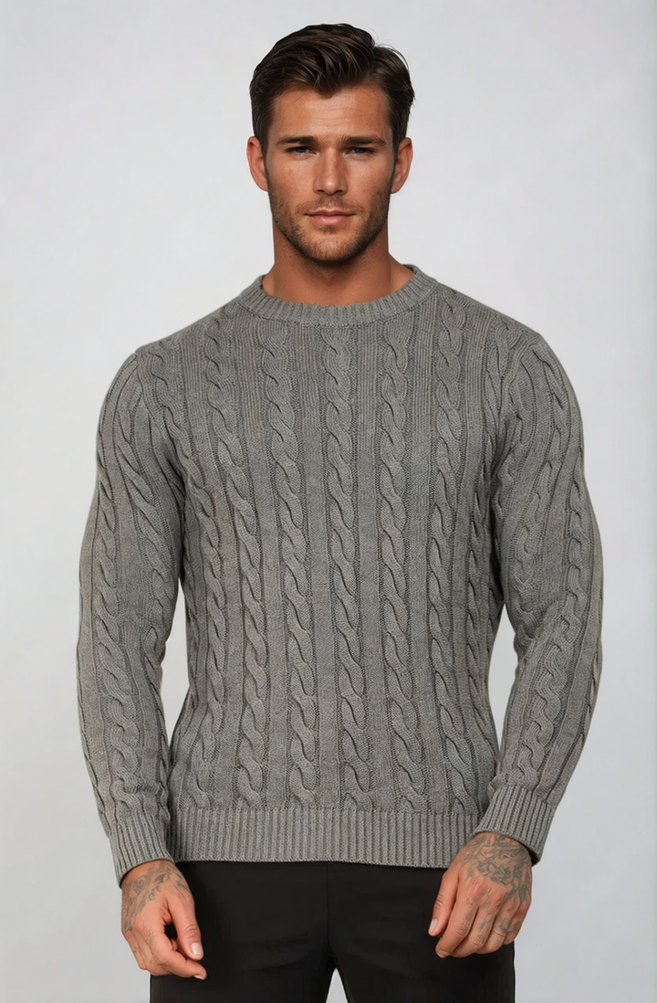 Levoire | Pull En Tricot Torsadé Avec Motif Traditionnel Gris tempête
