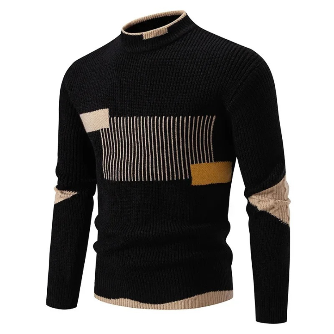 Levoire | Pull en tricot de qualité pour hommes Noir Géométrique