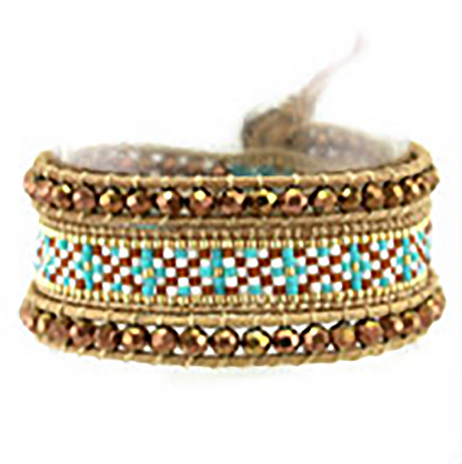 Levoire | ethnique Edyna en Cuir et Métal Rhodié et Perles de Miyuki - Livraison Offerte Turquoise