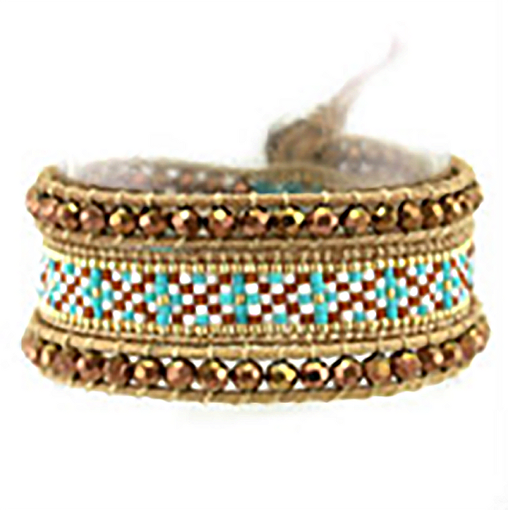 Levoire | ethnique Edyna en Cuir et Métal Rhodié et Perles de Miyuki - Livraison Offerte Turquoise