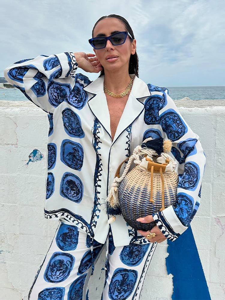 Levoire | Chemise Imprimée Avec Pantalon Large Ensemble Deux Pièces