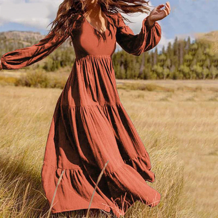 Levoire | Femme robe élégante unie à manches longues Braun