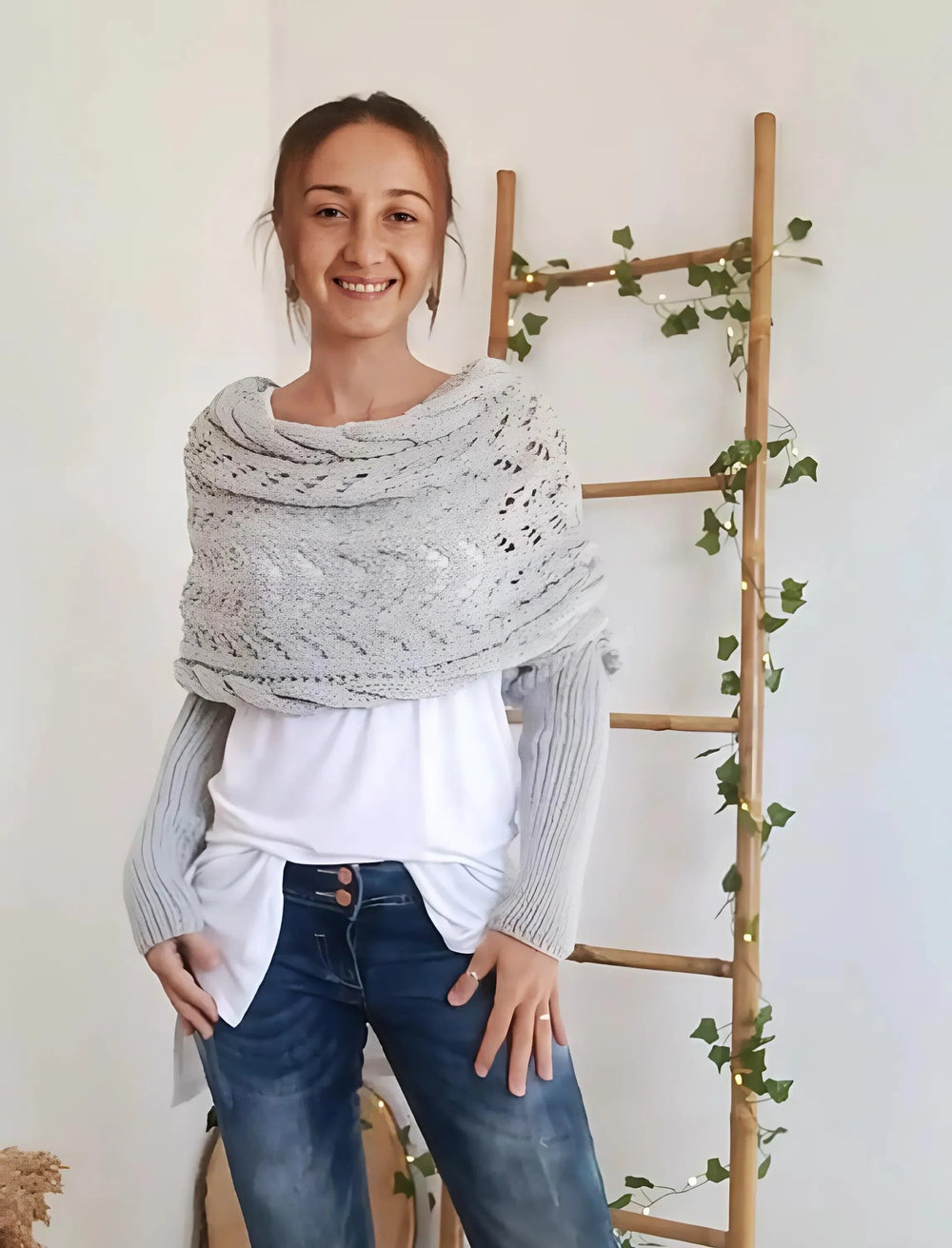 Levoire | Manteau En Tricot Chaud À Épaule Pour Femmes Gris clair
