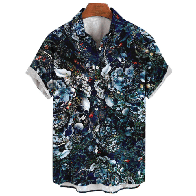 Levoire | T-shirt Design Crâne Homme T-shirt Graphique Artistique Homme Confortable Minuit Crâne Botanique
