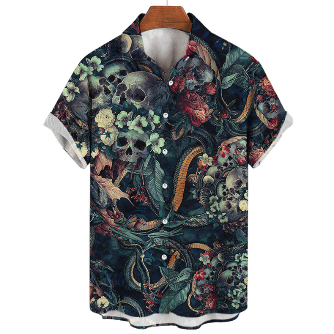 Levoire | T-shirt Design Crâne Homme T-shirt Graphique Artistique Homme Confortable Tête de mort des profondeurs du jardin