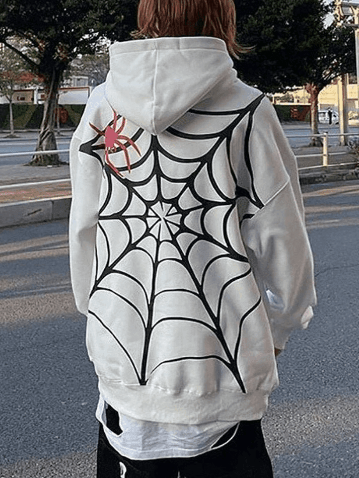 Levoire | Unisexe Coupe Lâche Sweat À Capuche Graphique Toile D'Araignée Blanc