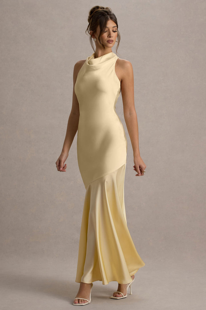 Levoire | Robe Maxi Satin Avec Col Cascading Pour Femmes