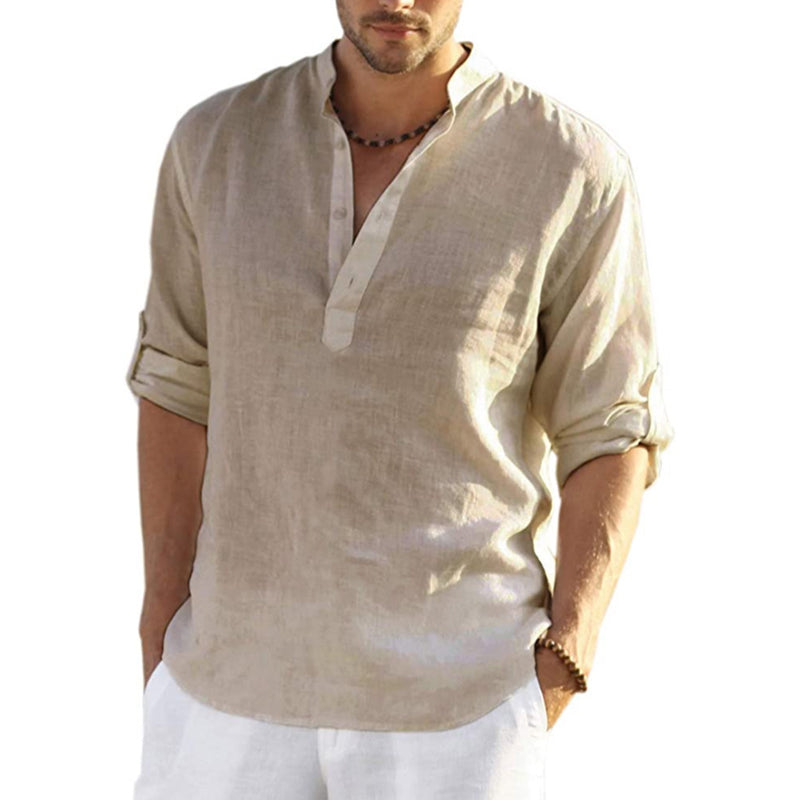 Levoire | Chemise En Lin Pour Hommes Unicolore kaki