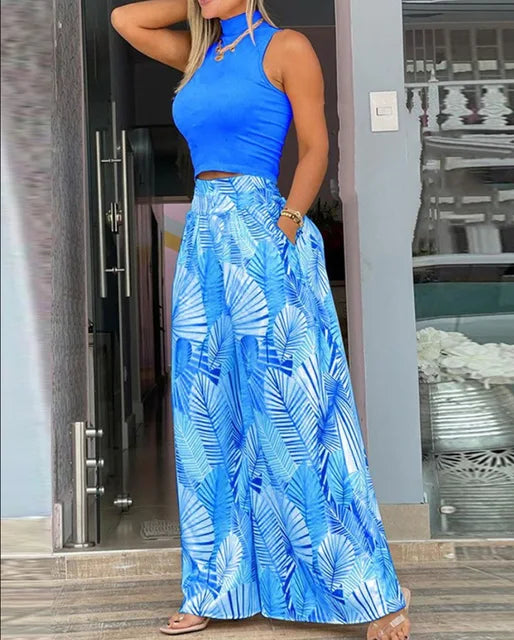 Levoire | Ensemble à jambe large sans manches Bleu
