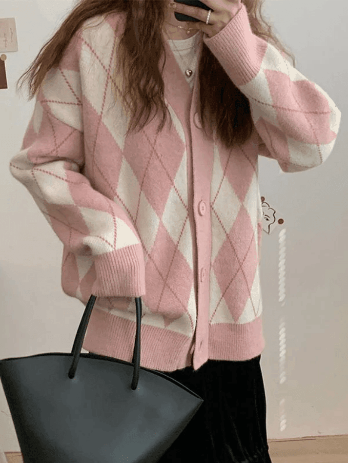 Levoire | Décolleté Jacquard À Motif Losange Cardigan