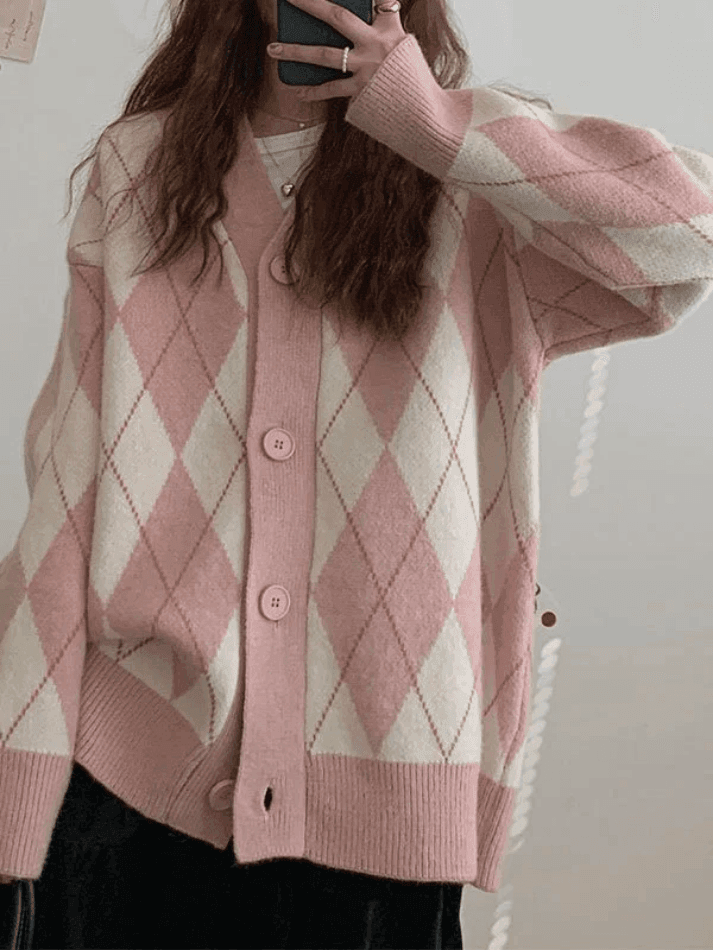 Levoire | Décolleté Jacquard À Motif Losange Cardigan