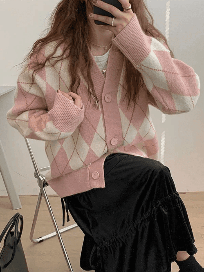 Levoire | Décolleté Jacquard À Motif Losange Cardigan