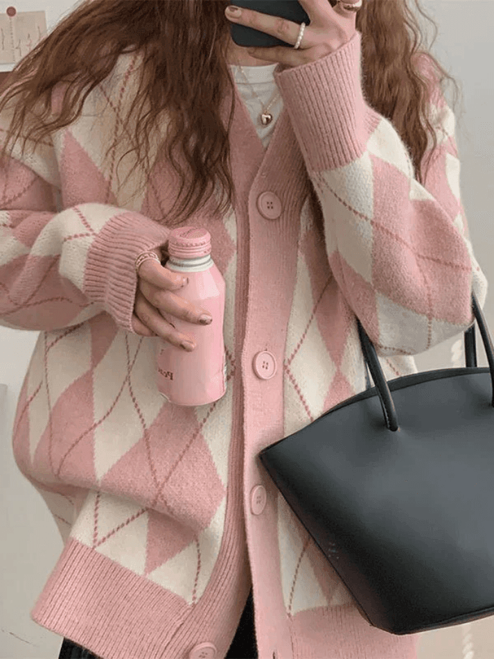 Levoire | Décolleté Jacquard À Motif Losange Cardigan