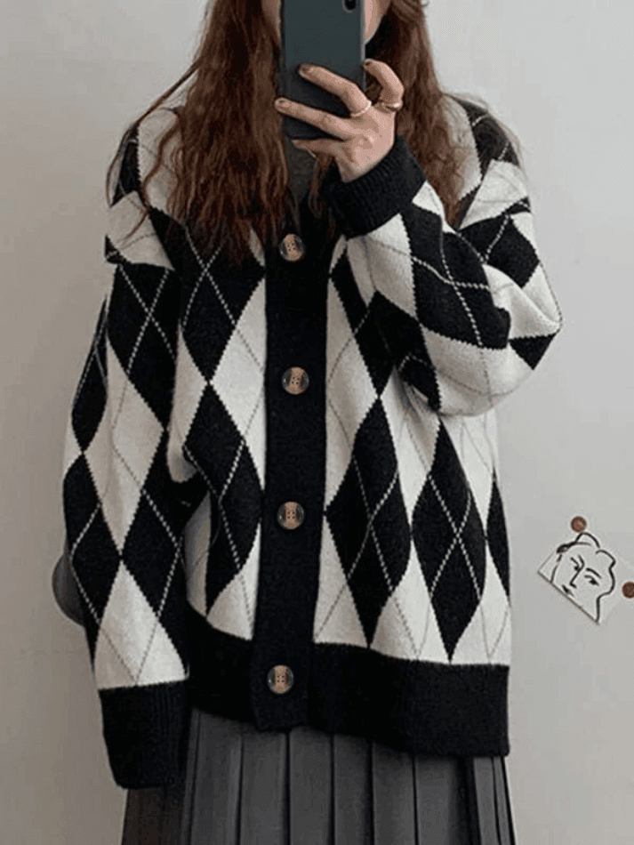 Levoire | Décolleté Jacquard À Motif Losange Cardigan