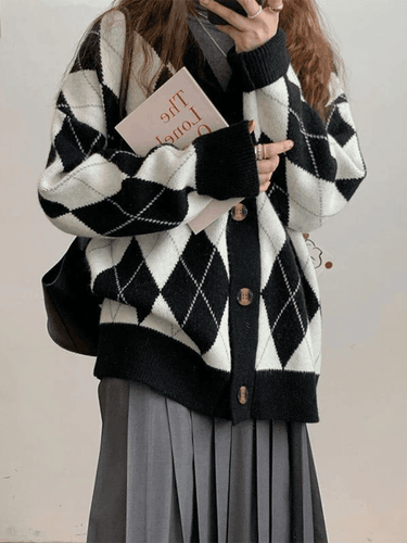 Levoire | Décolleté Jacquard À Motif Losange Cardigan