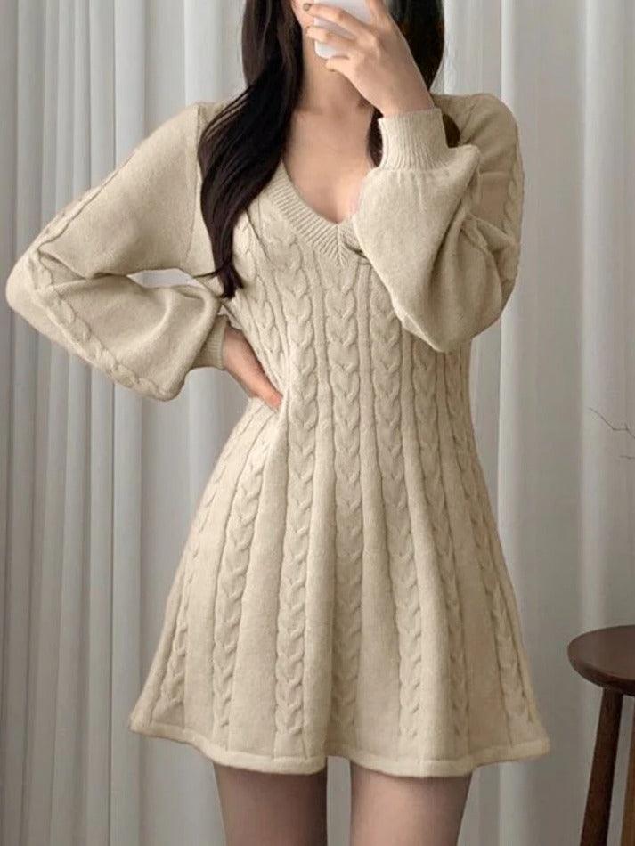 Levoire | Robe Pull Décolleté À Col V À Manches Longues