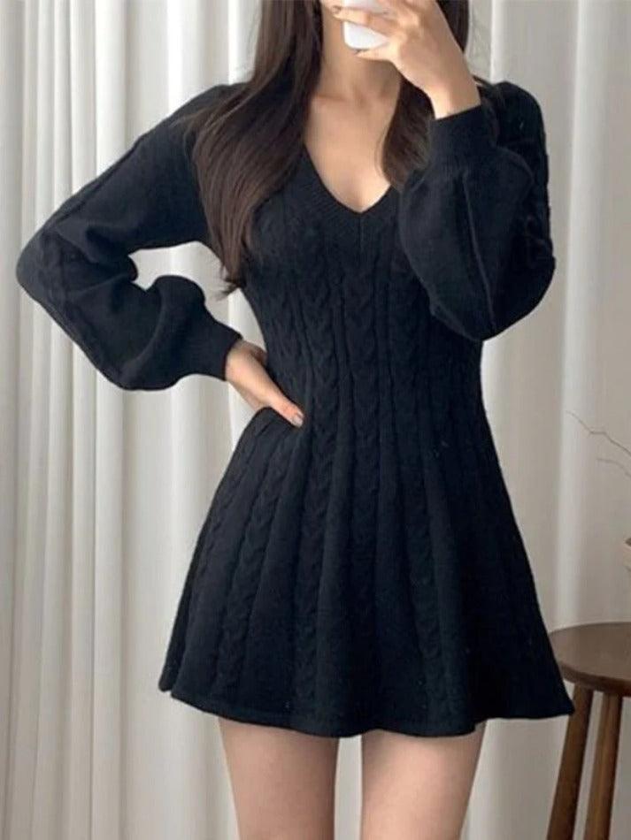 Levoire | Robe Pull Décolleté À Col V À Manches Longues Noir