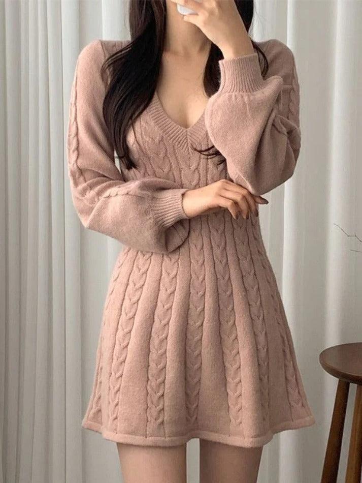 Levoire | Robe Pull Décolleté À Col V À Manches Longues