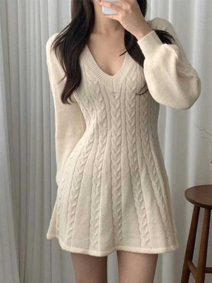 Levoire | Robe Pull Décolleté À Col V À Manches Longues