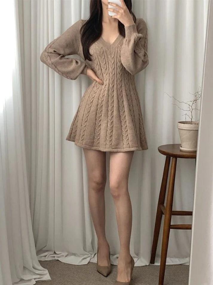Levoire | Robe Pull Décolleté À Col V À Manches Longues
