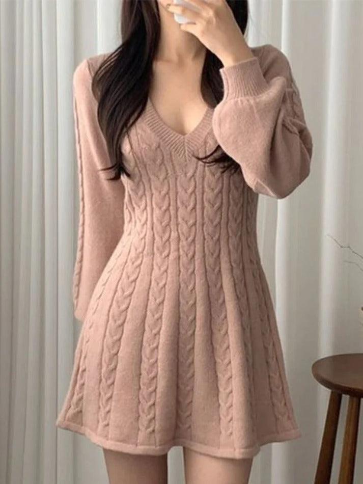 Levoire | Robe Pull Décolleté À Col V À Manches Longues Rosa