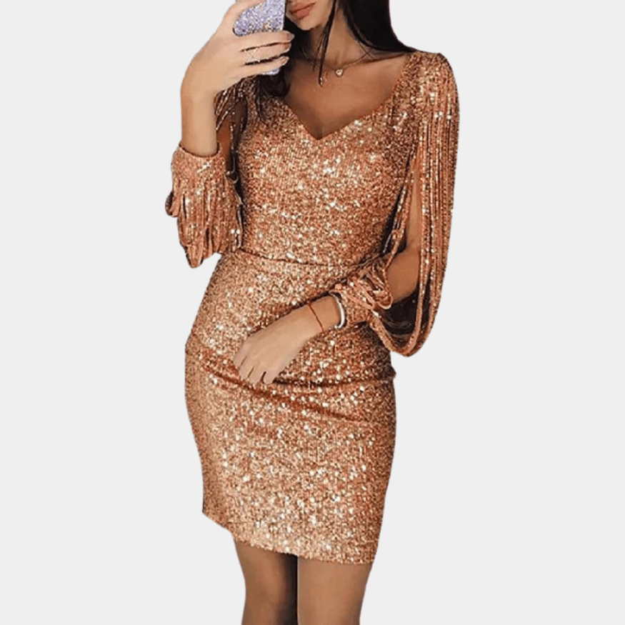 Levoire | Robe à paillettes pour femmes avec des manches élégantes Robe élégante et confortable Or