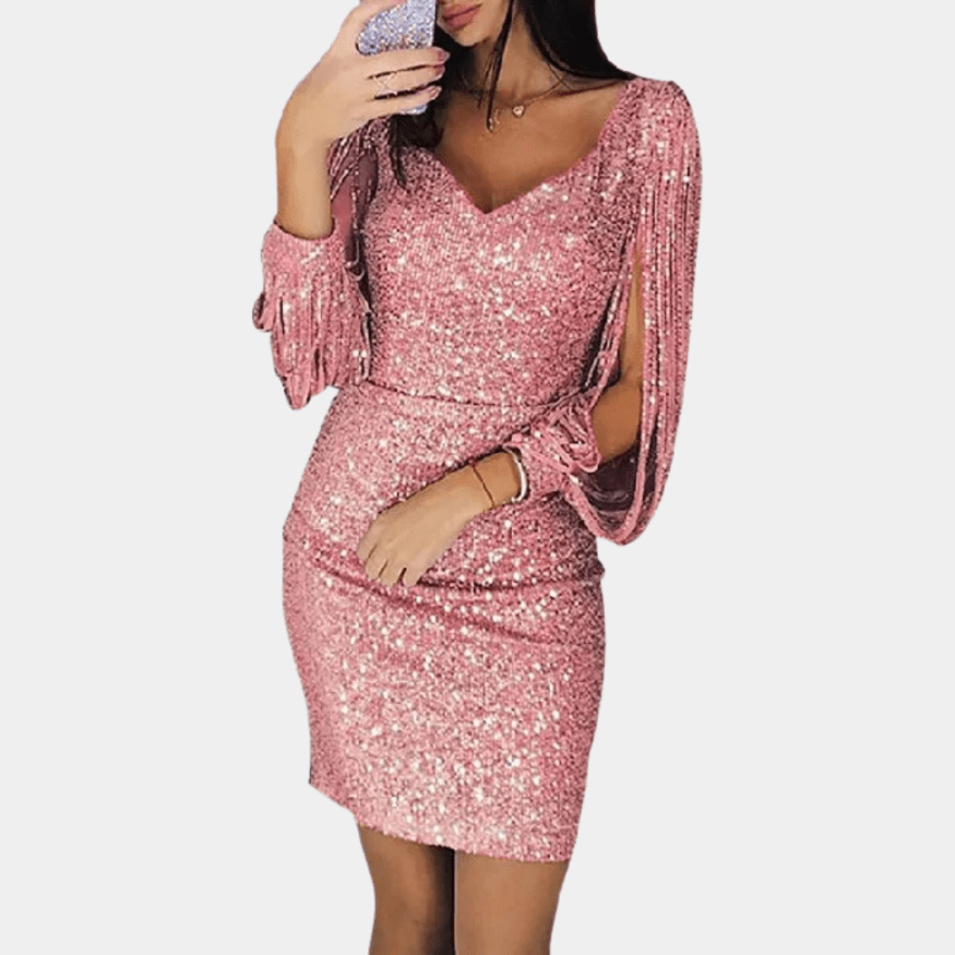 Levoire | Robe à paillettes pour femmes avec des manches élégantes Robe élégante et confortable Rosa