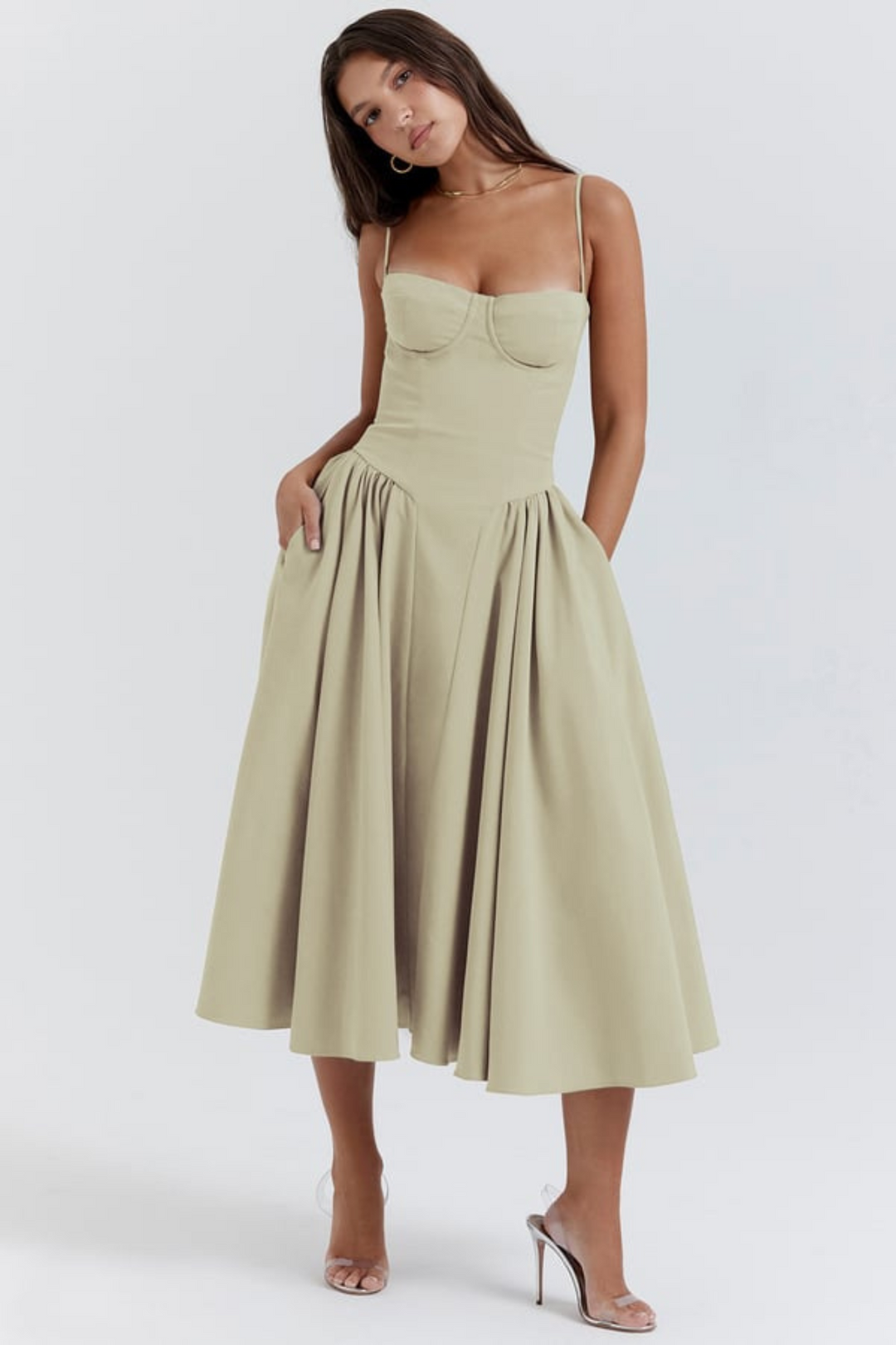Levoire | Robe longue pour femmes été Kaki