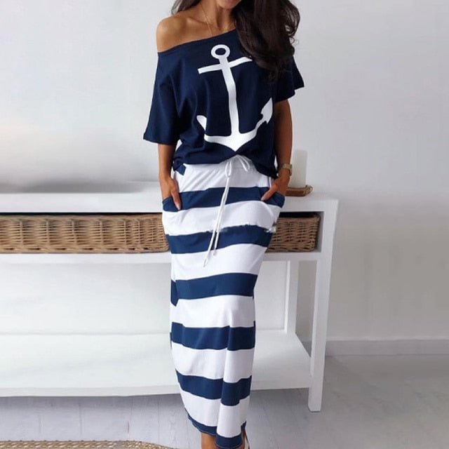 Levoire | Chemise Confortable Et Ensemble De Jupe Maxi 2 Pièces Bleu